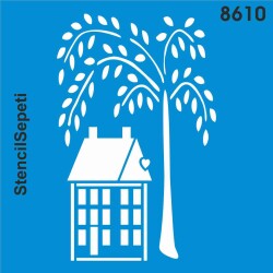 Ağaç ve Ev - StencilSepeti