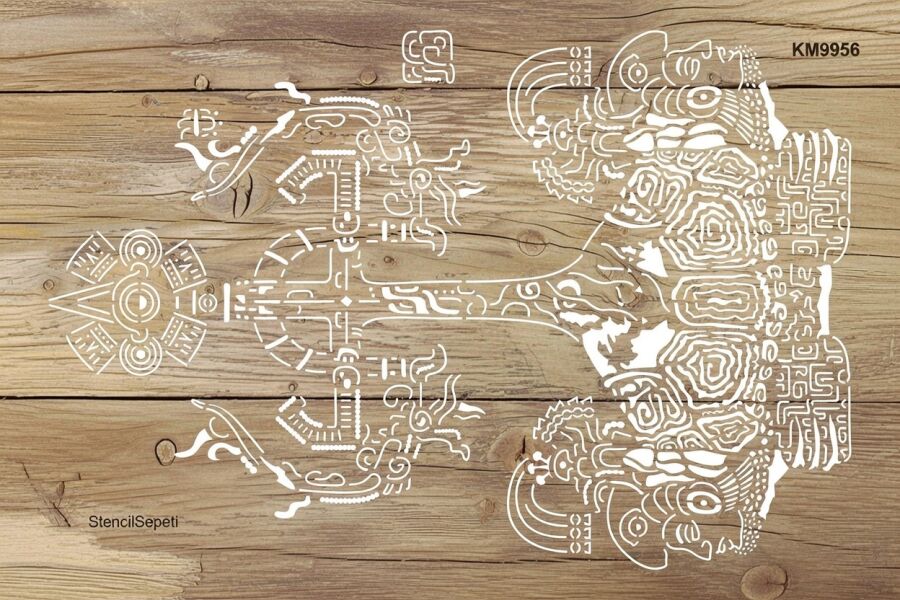 Aztek Duvar Deseni - Stencil Desen Şablonu - 2