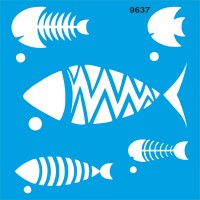 Balıklar Kılçıklar Deseni - Stencil Şablonu - 1