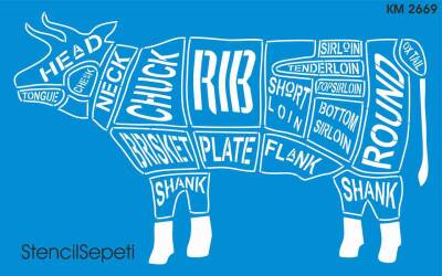 Boğa Kasap Deseni - Stencil Boyama Şablonu - 1