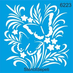 Çiçek Ve Kelebek - StencilSepeti