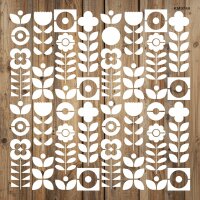 Çiçekler Duvar Deseni Stencil Boyama Şablonu - 2
