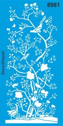 Çiçekler ve Kuşlar Deseni - Stencil Şablon - StencilSepeti