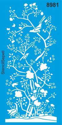 Çiçekler ve Kuşlar Deseni - Stencil Şablon - 1