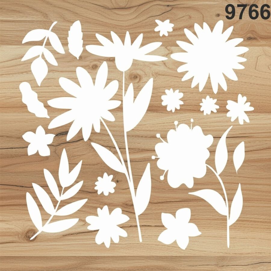 Çiçekler Ve Yapraklar - Stencil Boyama Şablonu - 2