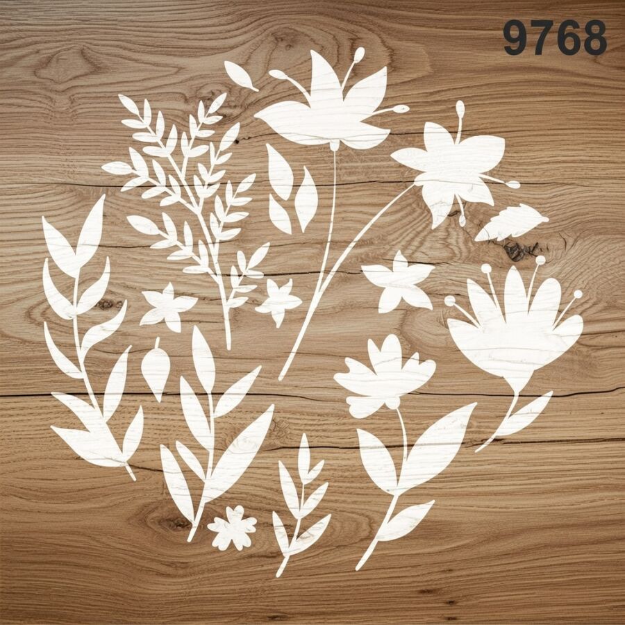 Çiçekler Ve Yapraklar - Stencil Boyama Şablonu - 2