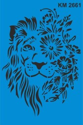 Çiçekli Aslan - Karma Stencil Boyama Şablonu - 2