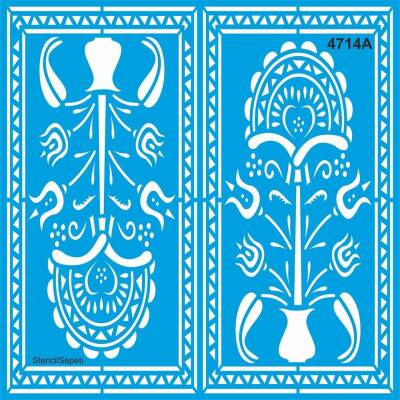 Çiçekli Çerçeve Deseni - Stencil Şablon - 1