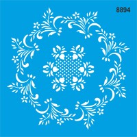 Çiçekli Çerçeveli Desen - Stencil Boyama Şablonu - 1