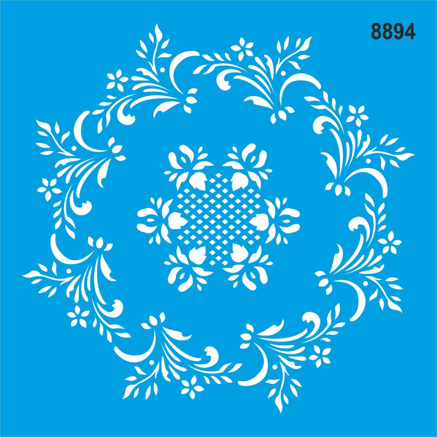 Çiçekli Çerçeveli Desen - Stencil Boyama Şablonu - 1
