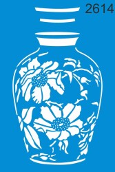 Çiçekli Vazo Deseni - Stencil Boyama Şablonu - StencilSepeti