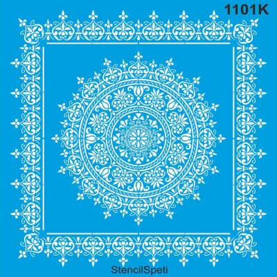 Dairesel Damask Desen Stencil Boyama Şablonu - 1