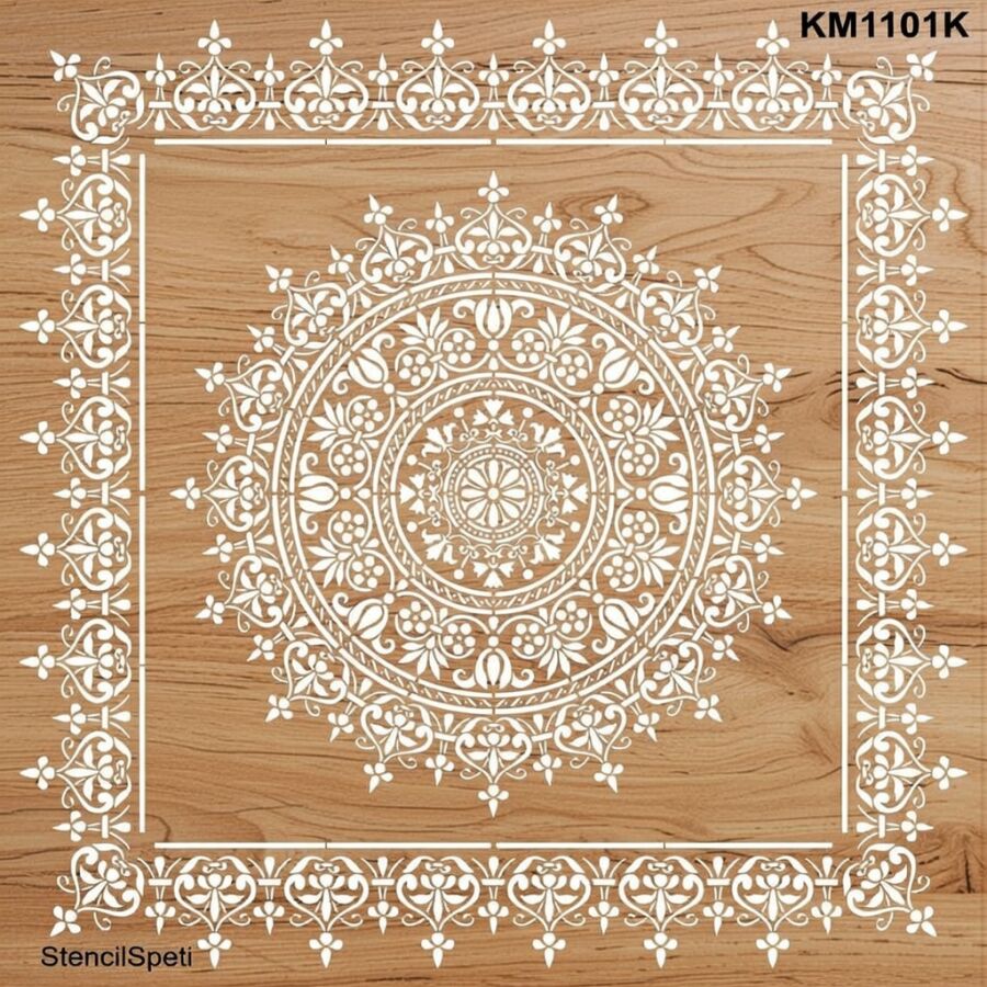 Dairesel Damask Desen - Stencil Boyama Şablonu - 2