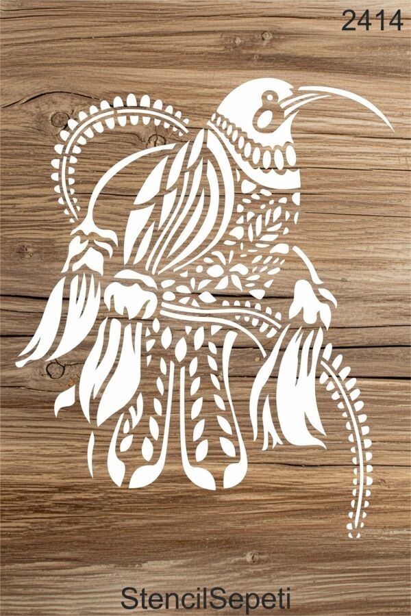 Daldaki Kuş Deseni - Stencil Boyama Şablonu - 2