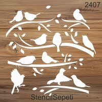 Daldaki Kuşlar Deseni - Stencil Boyama Şablonu - 2