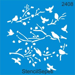 Daldaki Kuşlar Deseni - Stencil Boyama Şablonu - StencilSepeti