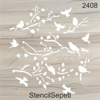 Daldaki Kuşlar Deseni - Stencil Boyama Şablonu - 2