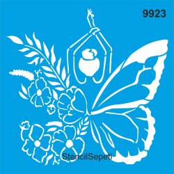 Kelebek Çiçek Duvar Deseni Stencil Boyama Şablonu - 1