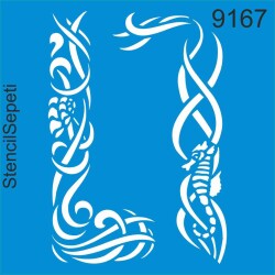 Deniz Atlı Kenar Deseni - Stencil Şablon - StencilSepeti