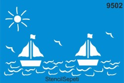Denizde Yelkenliler - StencilSepeti