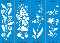 Dörtlü Çiçekli Kenar Deseni Seti 05 - Stencil Boyama Şablonu - StencilSepeti