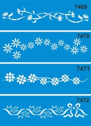 Dörtlü Çiçekli Kenar Deseni Seti 08 - Stencil Boyama Şablonu - StencilSepeti