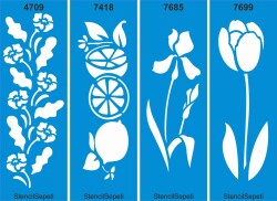 Dörtlü Çiçekli Kenar Deseni Seti 10 - Stencil Boyama Şablonu - StencilSepeti