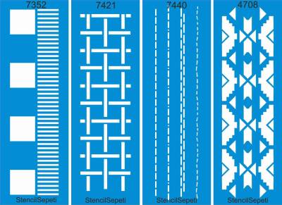 Dörtlü Geometrik Kenar Deseni Seti 09 - Stencil Boyama Şablonu - 1