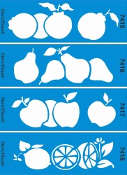 Dörtlü Meyveli Kenar Deseni Seti 03 - Stencil Boyama Şablonu - StencilSepeti
