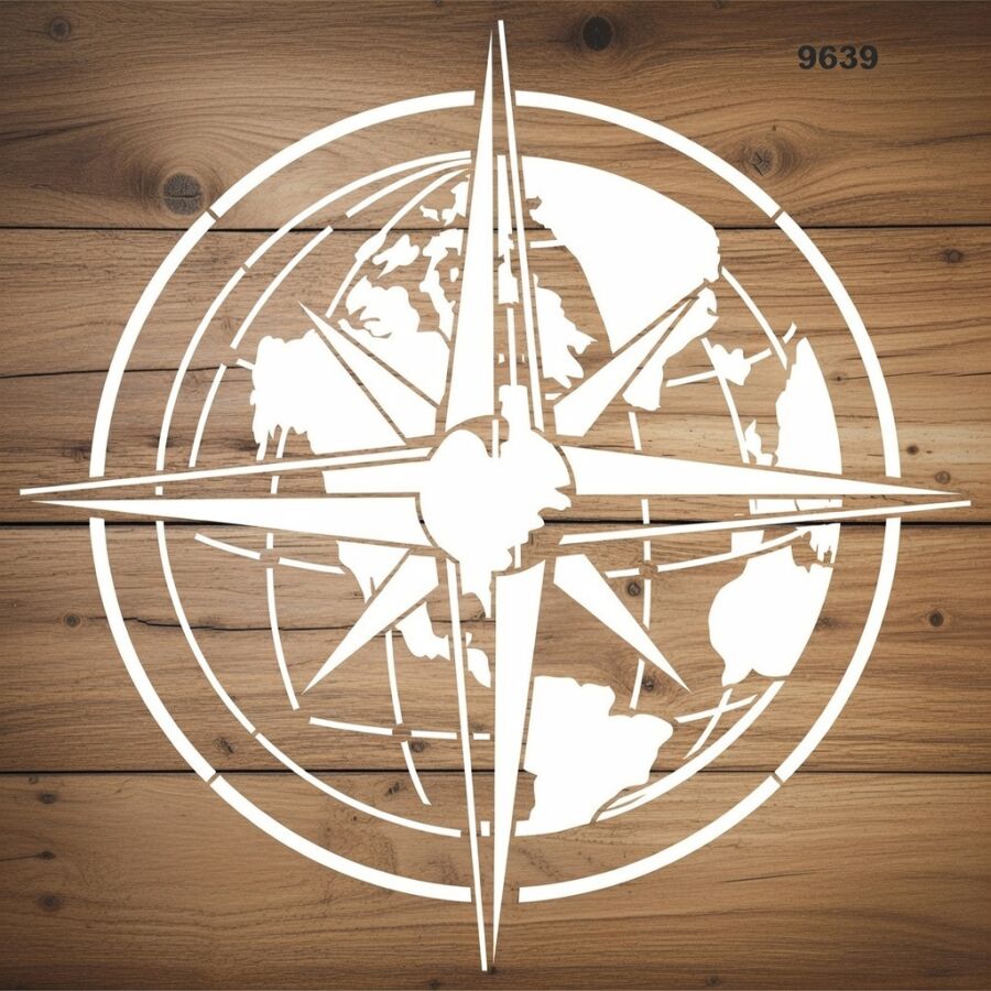 Dünya Ve Pusula Deseni - Stencil Boyama Şablonu - 2