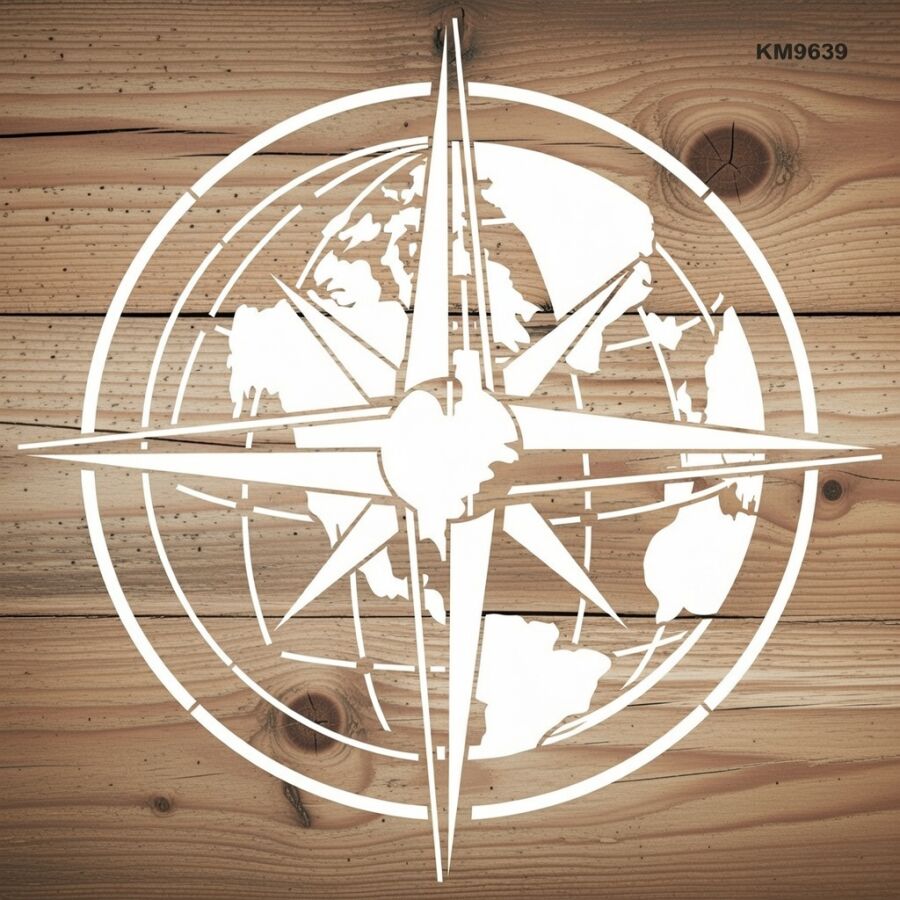 Dünya Ve Pusula Deseni - Stencil Boyama Şablonu - 2