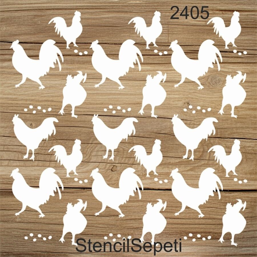 Horozlu Duvar Deseni - Stencil Boyama Şablonu - 2
