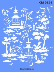 Japon Bahçesi- Stencil Boyama Şablonu - StencilSepeti