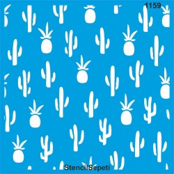 Kaktüs Ananas Tropikal Duvar Deseni - Stencil Boyama Şablonu - StencilSepeti