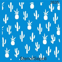 Kaktüslü Desen - Stencil Boyama Şablonu - StencilSepeti