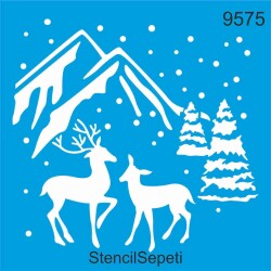 Kar ve Geyikler - StencilSepeti