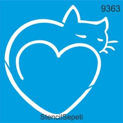 Kedi ve Kalp - StencilSepeti