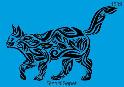Kedili Zen Deseni - Stencil Boyama Şablonu - 2