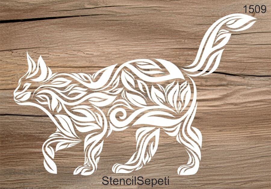 Kedili Zen Deseni - Stencil Boyama Şablonu - 3