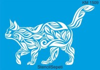 Kedili Zen Deseni - Stencil Boyama Şablonu - 1