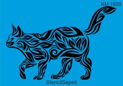 Kedili Zen Deseni - Stencil Boyama Şablonu - 2