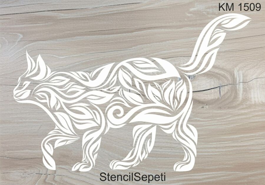 Kedili Zen Deseni - Stencil Boyama Şablonu - 3