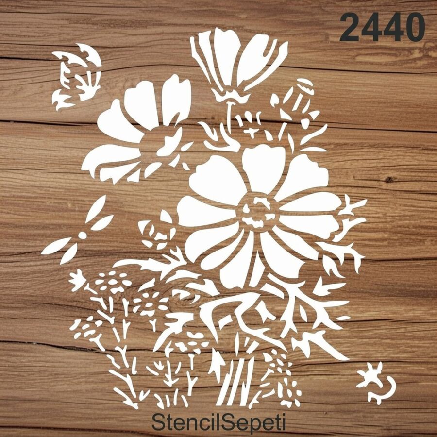 Kelebek Ve Çiçekler - Stencil Boyama Şablonu - 2