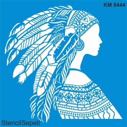 Kızılderili Kadın Duvar Deseni - Stencil Boyama Şablonu - StencilSepeti