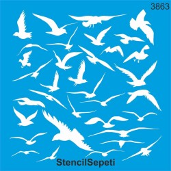 Kuşlar Deseni - Stencil Boyama Şablonu - StencilSepeti