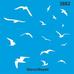 Kuşlar Deseni - Stencil Boyama Şablonu - StencilSepeti