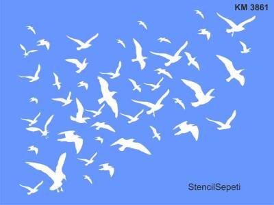 Kuşlar Deseni - Stencil Boyama Şablonu - 1