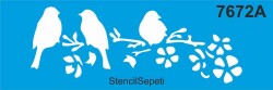 Kuşlu Çiçekli Kenar Deseni - Stencil Şablon - StencilSepeti