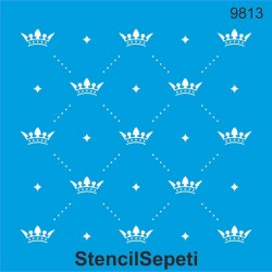 Taçlı Duvar Deseni - Stencil Boyama Şablonu - StencilSepeti