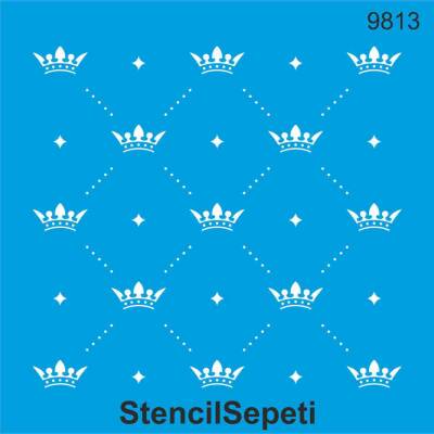 Taçlı Duvar Deseni - Stencil Boyama Şablonu - 1